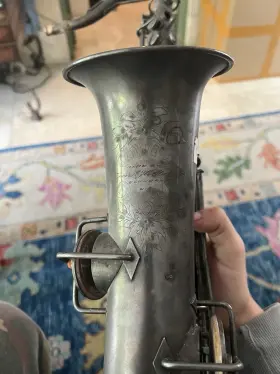 Buescher 70664 1921 True Tone Tenor Sax Low Pitch Elkhart Ind Silver Pearl Vtg Buescher 70664 1921 True Tone Tenor Sax Low Pitch Elkhart Ind Silver Pearl Vtg