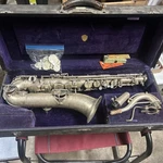Vtg Martin Low Pitch C Melody Saxophone Silver Plate Case Elkhart Indiana. Fixed Price $225.00.
