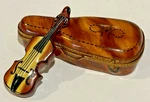 Limoges France Peint Main Trinket Box-violin In Burl Wood Case-marque Deposee-pv. Fixed Price $77.78.
