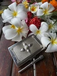 Ladies Vintage Artisan Handmade Cigarette Case & Holder Set Pearl Diamond Em. Fixed Price $1200.00.